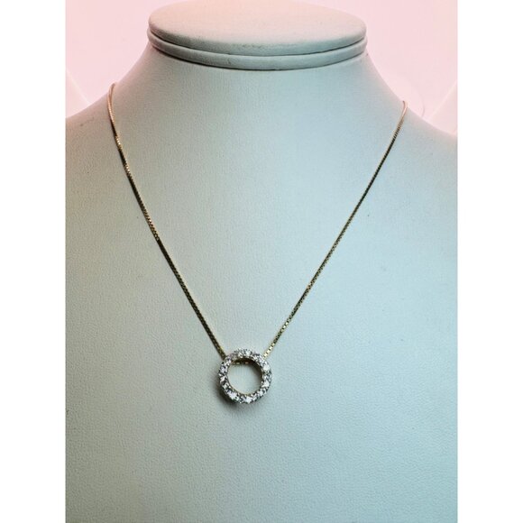 Elegant Estate Sterling Silver 925 GoldPlated Rhinestone Circle Pendant Necklace - Picture 2 of 16